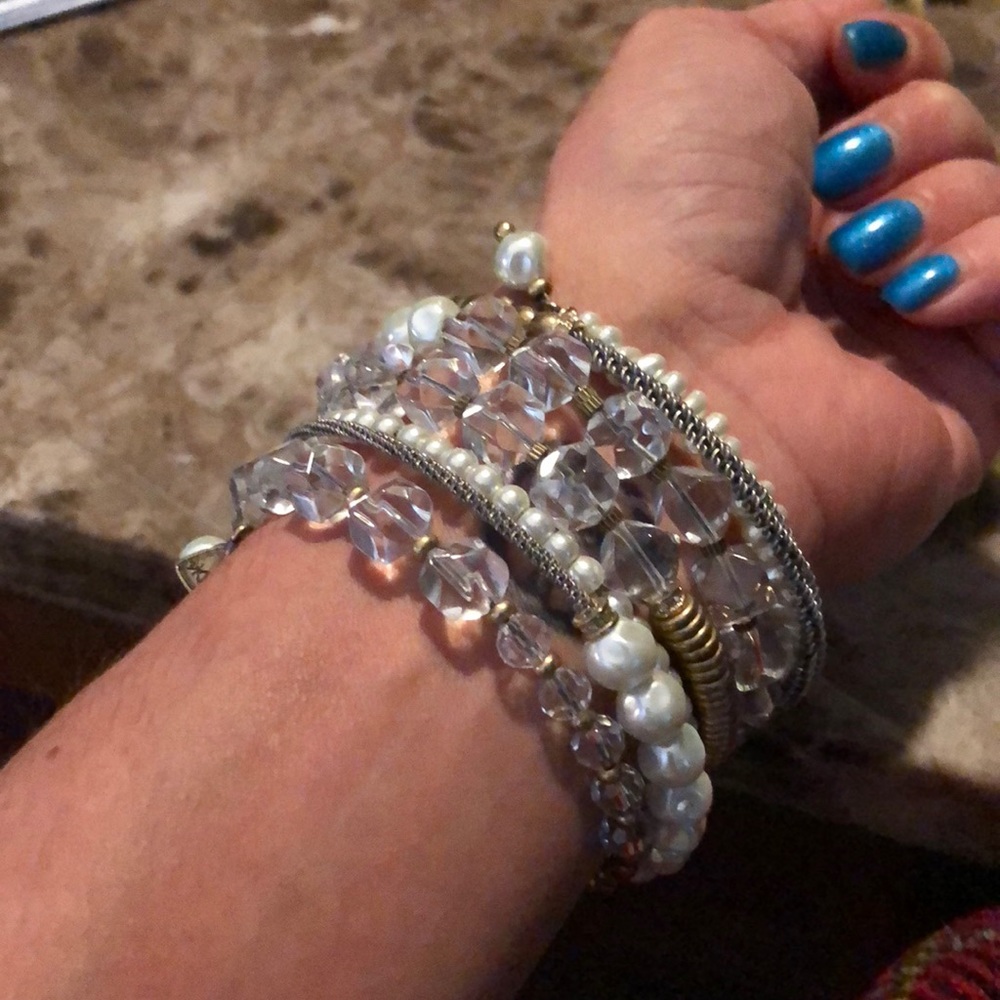 Pearl and glass bead wrap bracelet